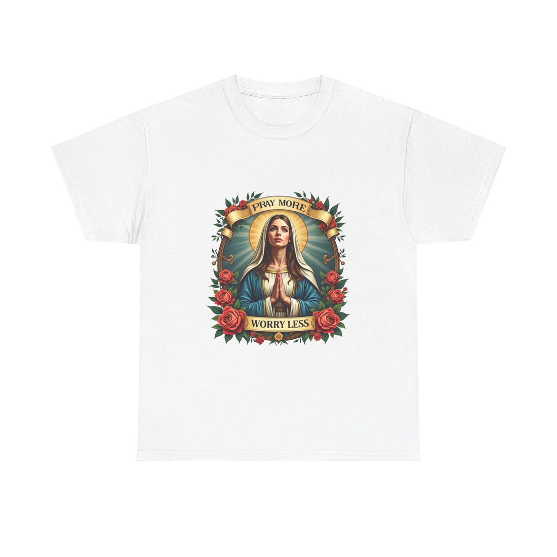 "Pray More Worry Less" Virgin Mary Graphic T-Shirt