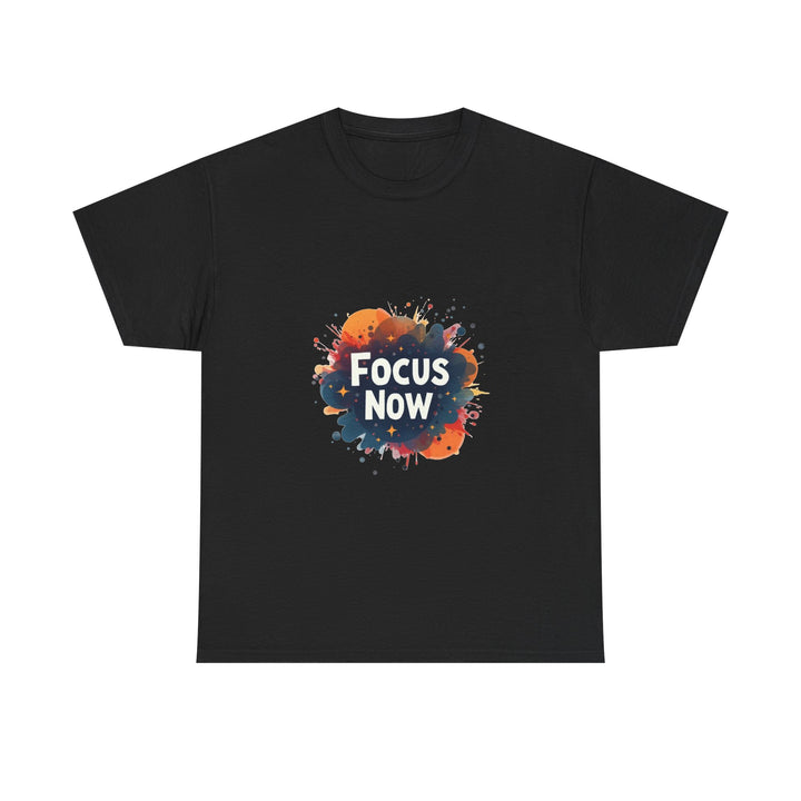 'Focus Now' Motivational Graphic T‑Shirt with Color Splash Design