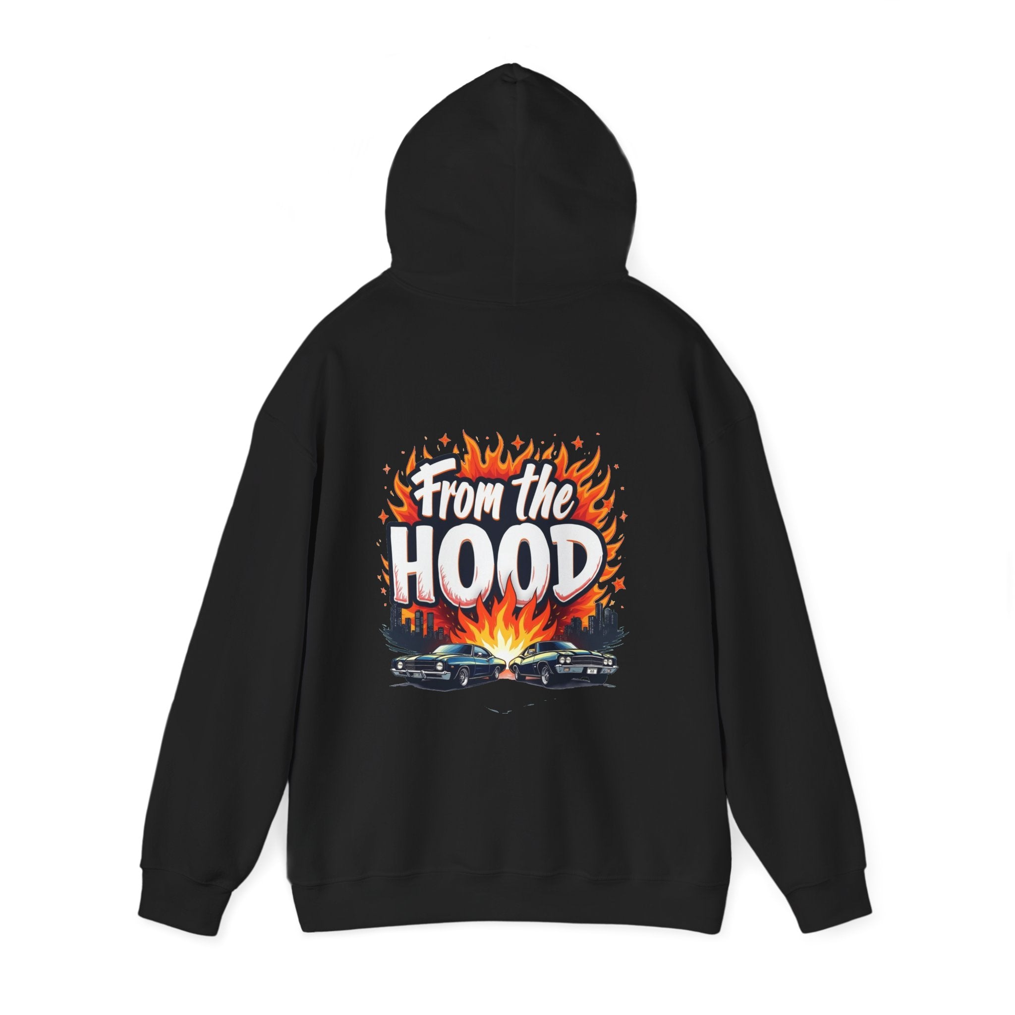'From The Hood Graphic Hoodie' Vintage Car Flames Streetwear Pullover