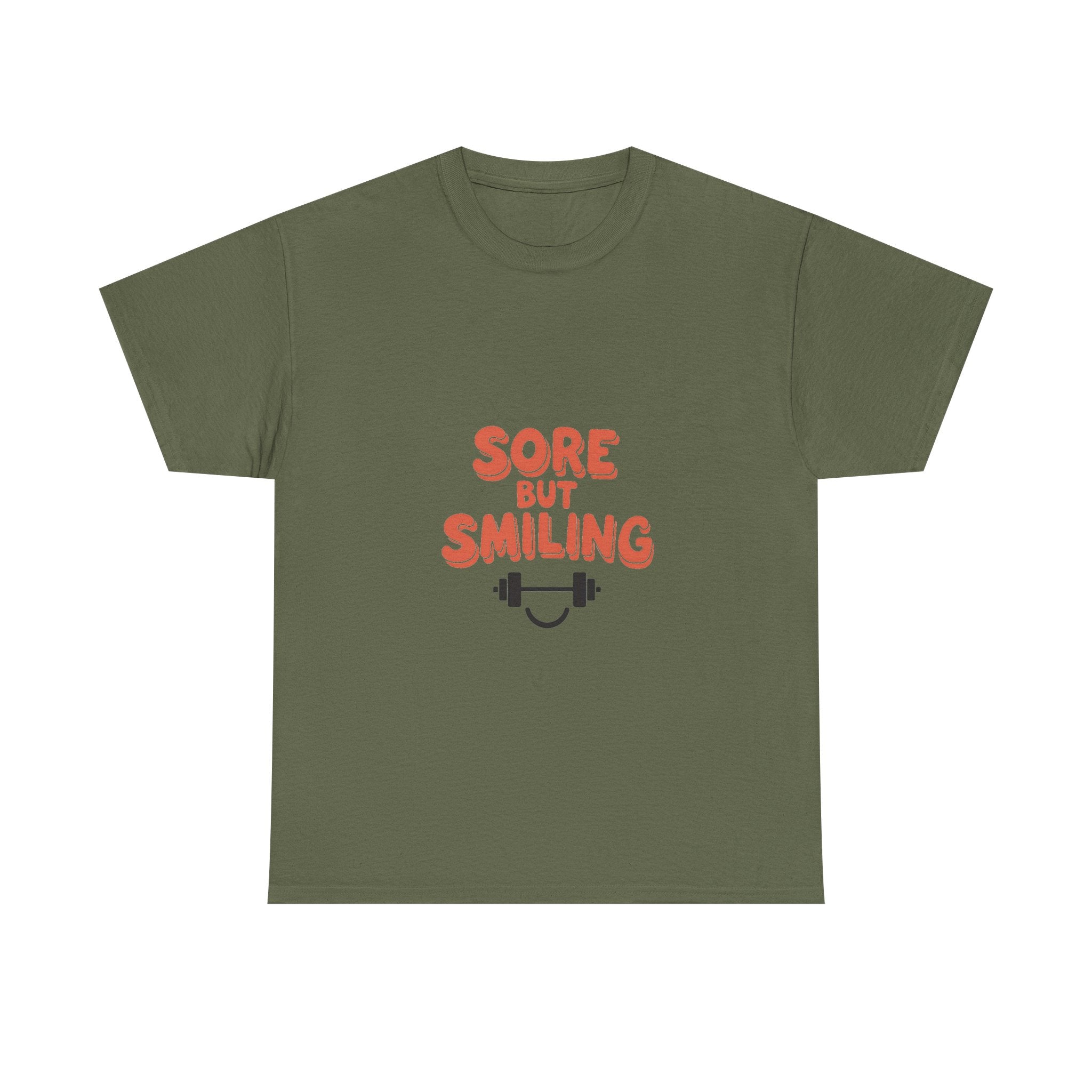 'Sore But Smiling' Workout Fitness Gym T‑Shirt with Barbell Graphic