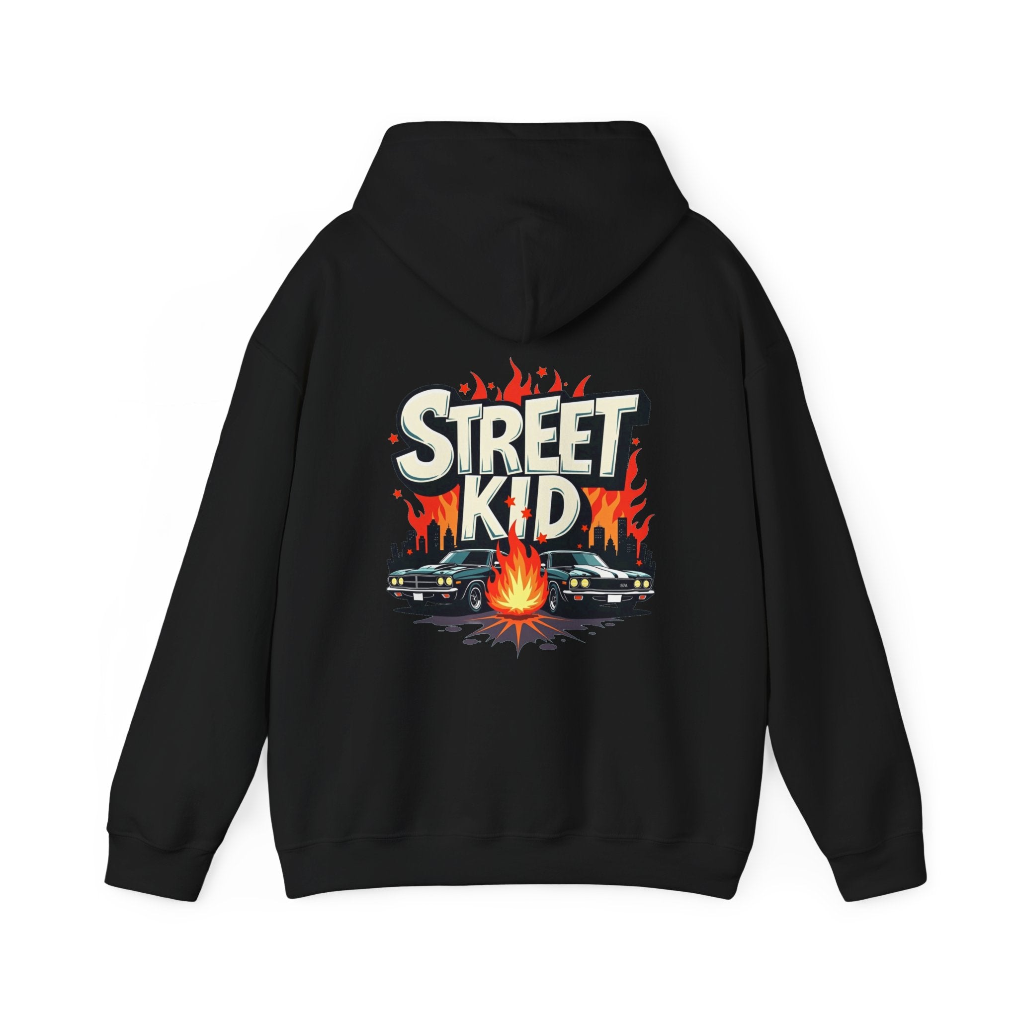 'Street Kid Hoodie' Retro Car & Flames Graphic Pullover