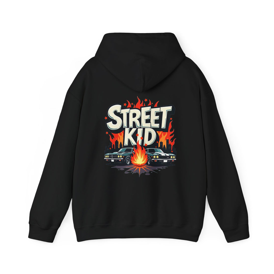 'Street Kid Hoodie' Retro Car & Flames Graphic Pullover
