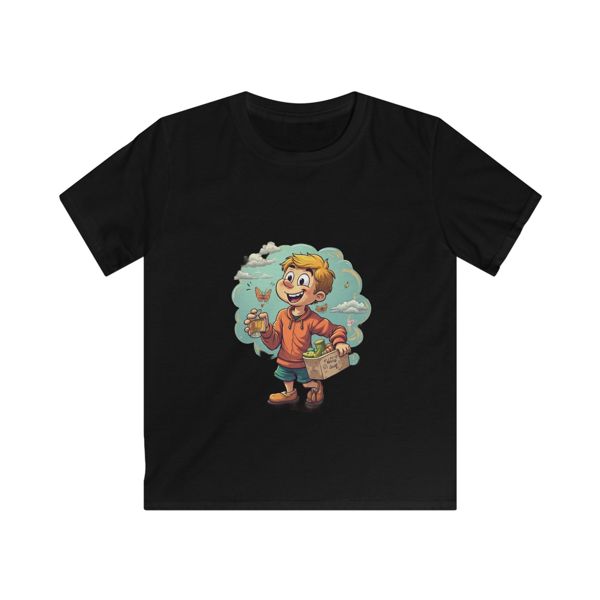 Happy Kid with Snacks Cartoon Graphic Shirt