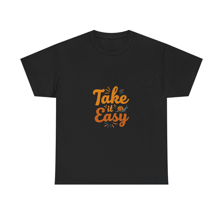 'Take It Easy' Retro Script Relaxed T-Shirt with Snail Graphic