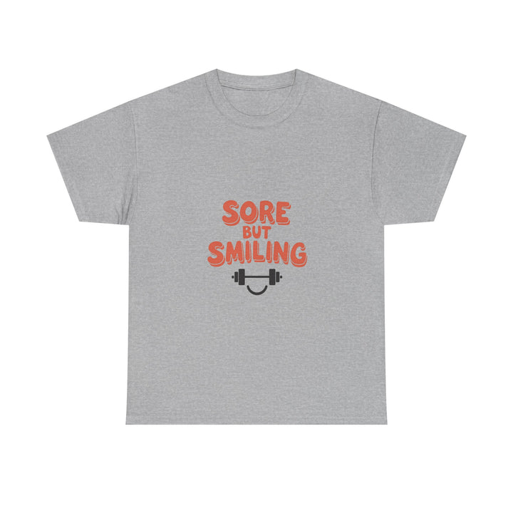 'Sore But Smiling' Workout Fitness Gym T‑Shirt with Barbell Graphic