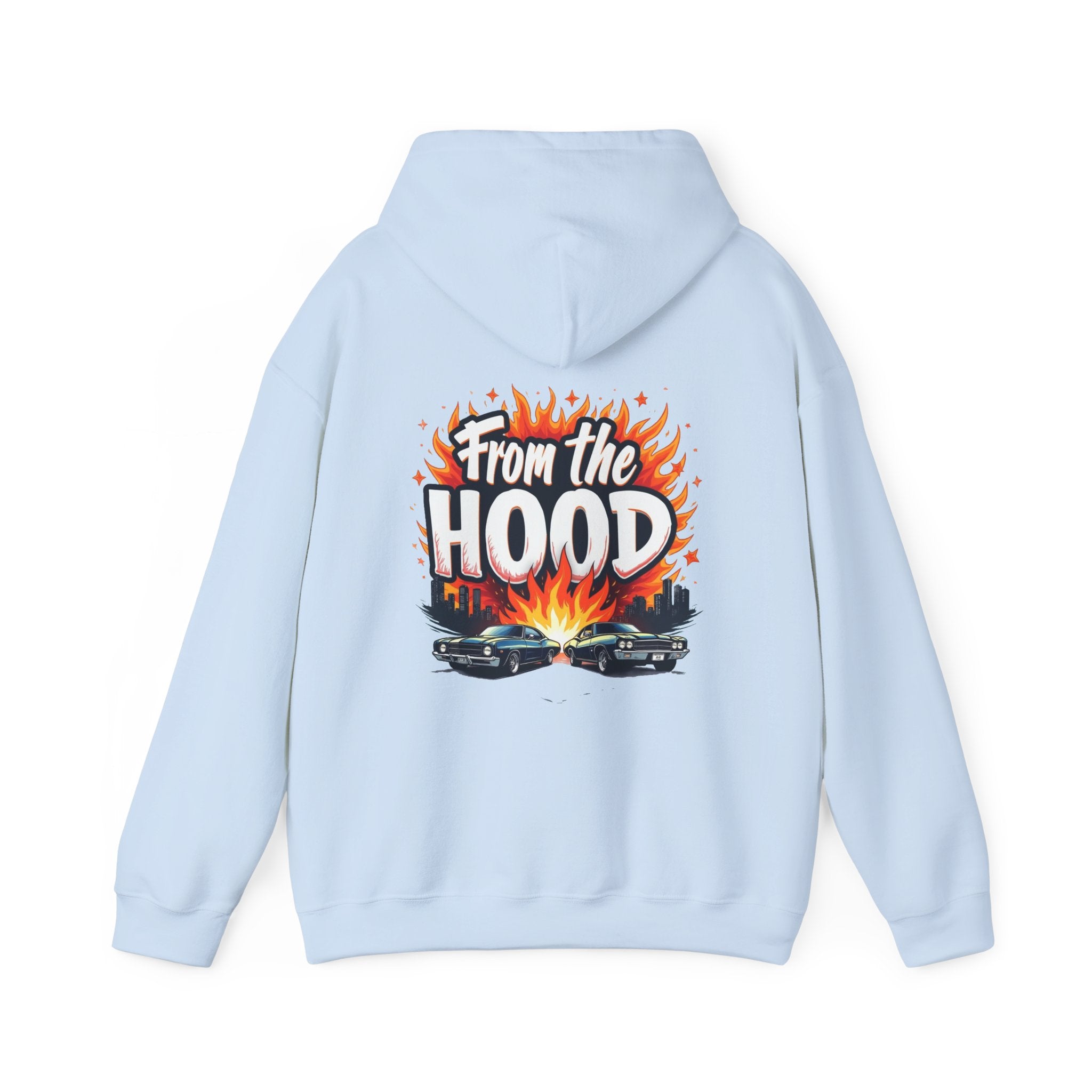 'From The Hood Graphic Hoodie' Vintage Car Flames Streetwear Pullover