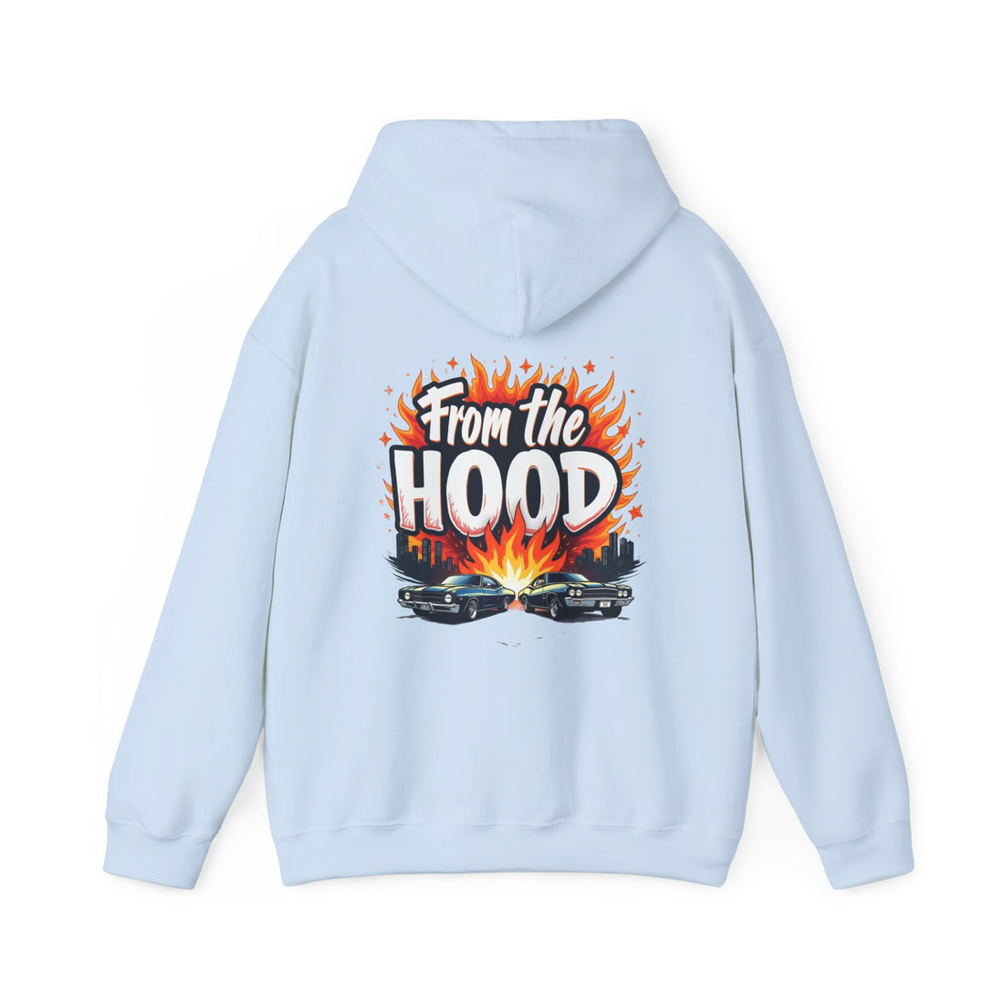 'From The Hood Graphic Hoodie' Vintage Car Flames Streetwear Pullover