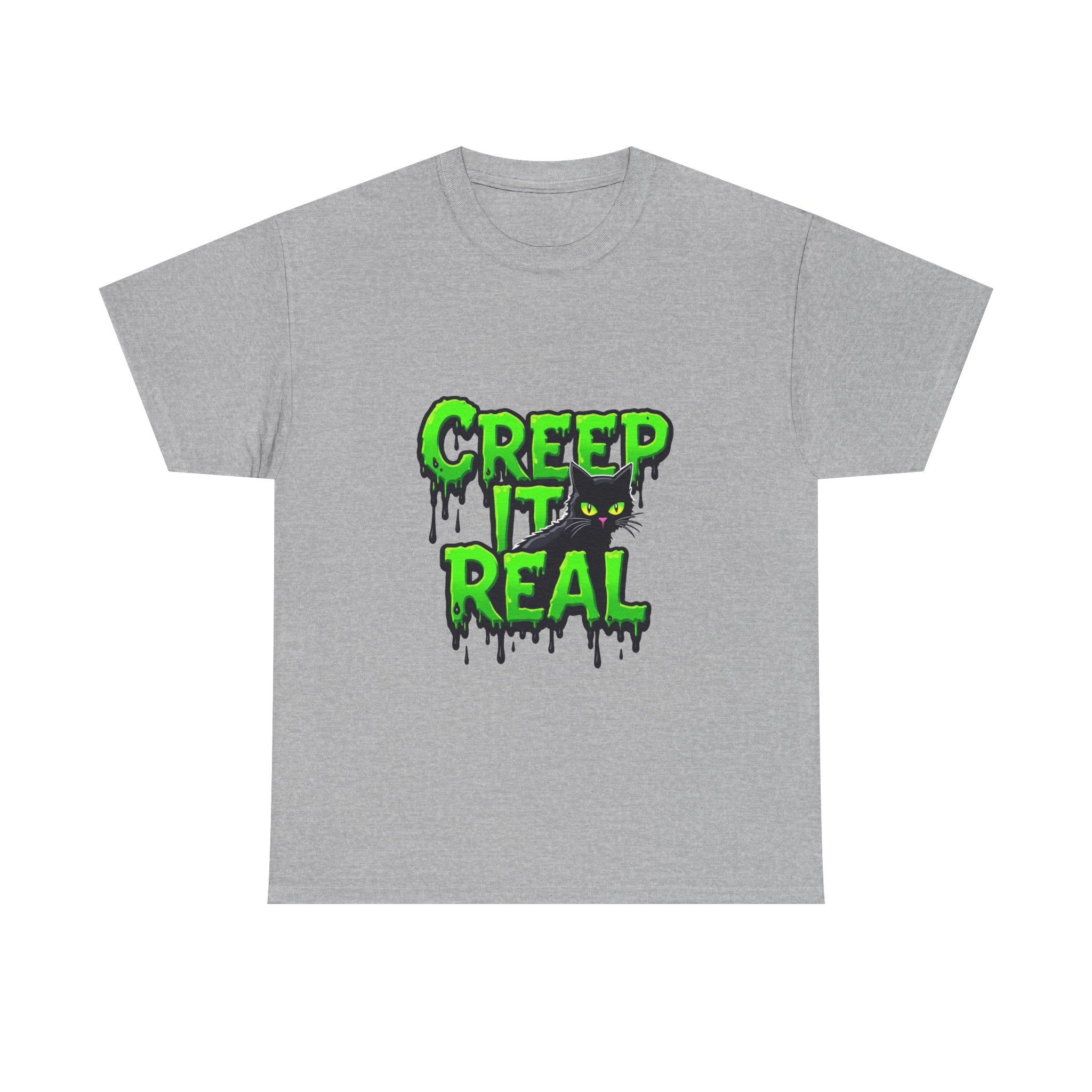 'Creep It Real' Neon Green Halloween Cat T-Shirt
