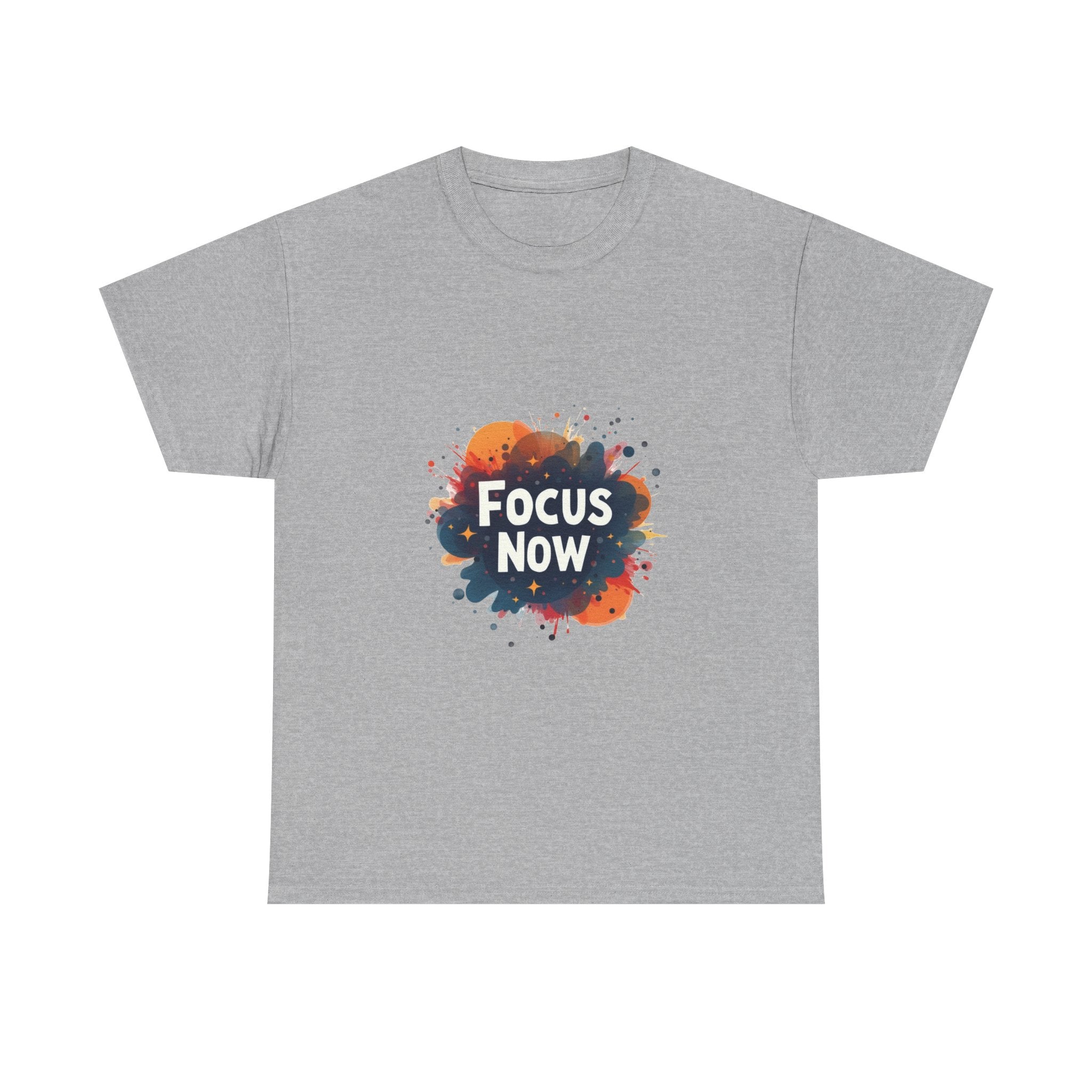 'Focus Now' Motivational Graphic T‑Shirt with Color Splash Design