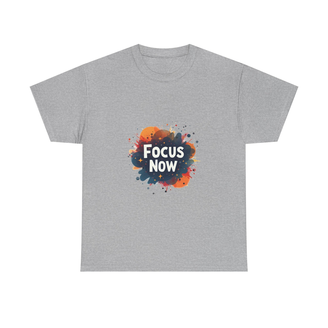 'Focus Now' Motivational Graphic T‑Shirt with Color Splash Design