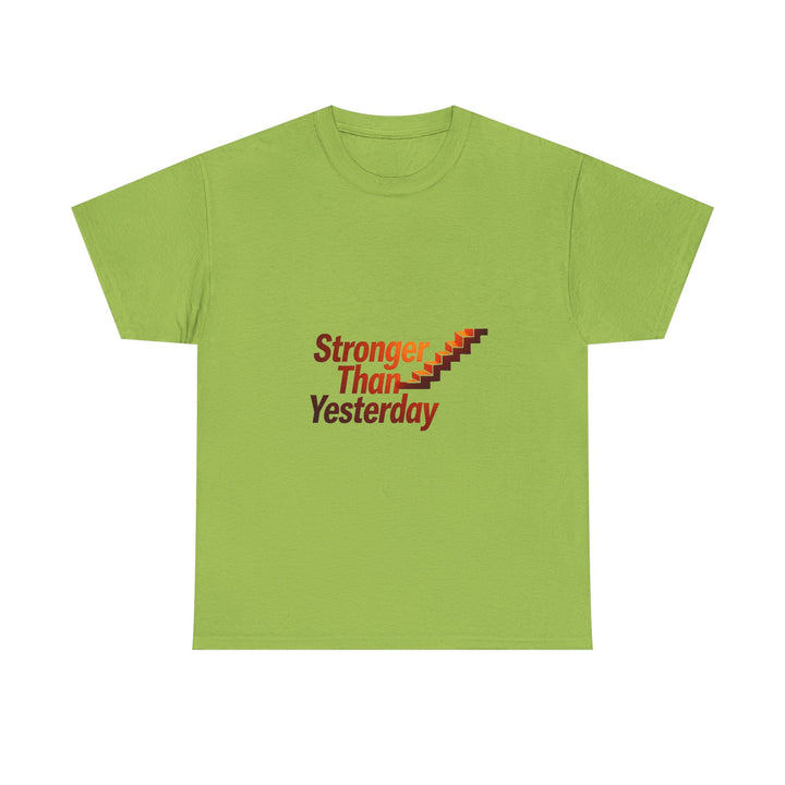 'Stronger Than Yesterday' Motivational Retro Staircase Fitness T‑Shirt