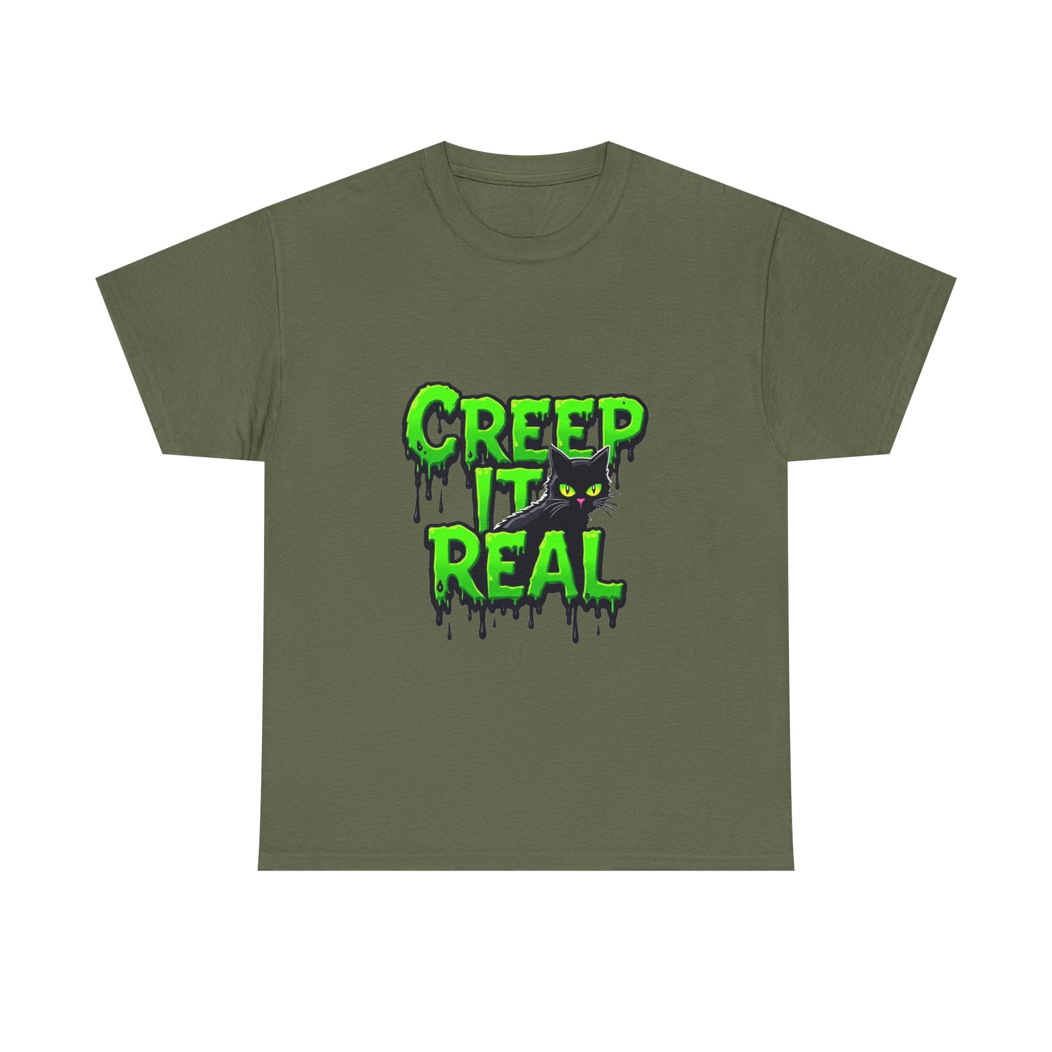 'Creep It Real' Neon Green Halloween Cat T-Shirt