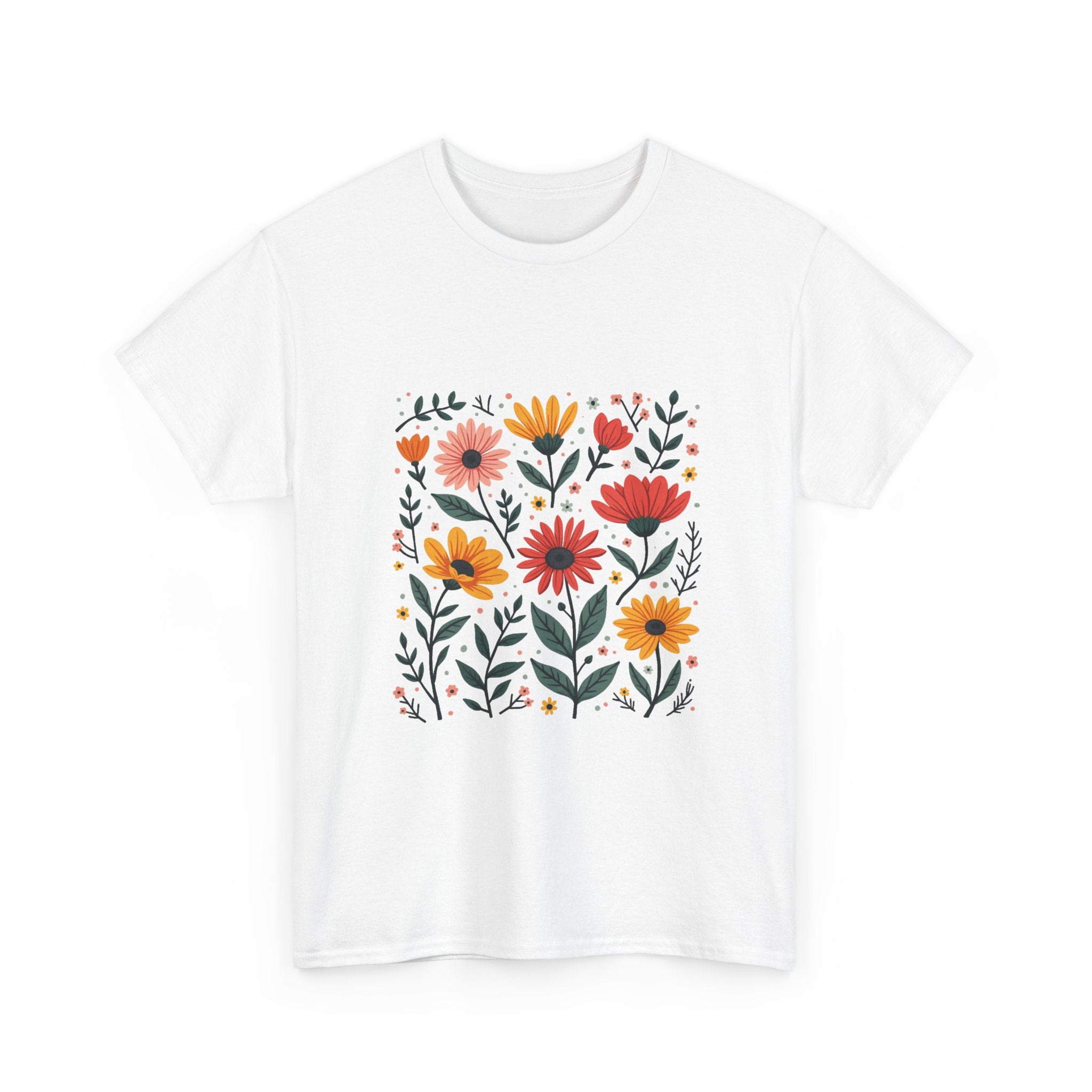 Floral Meadow Retro Orange & Pink Wildflower Graphic T-Shirt