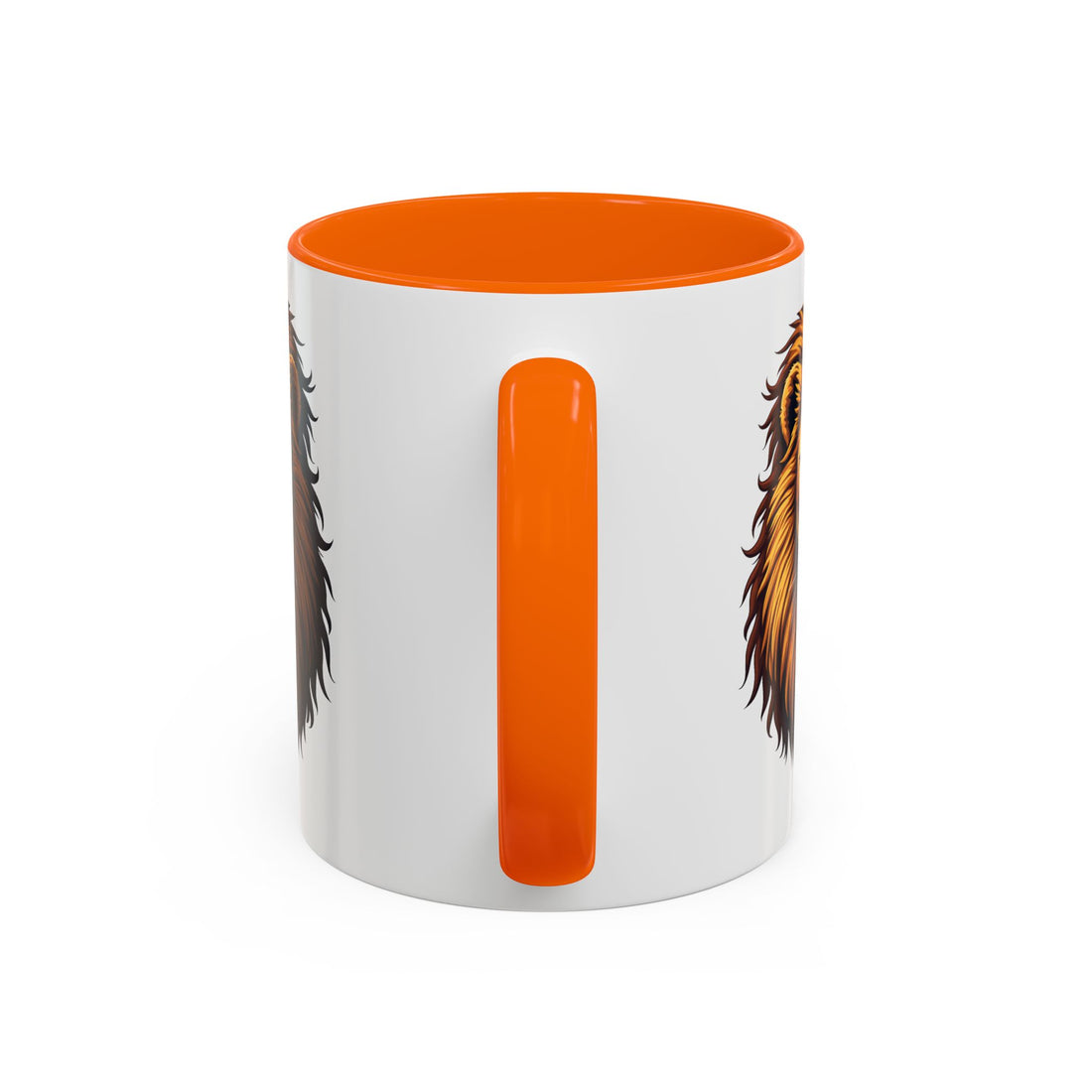 Bold Roaring Lion Face Illustration, Red  / Orange Handle & Interior Mug, 11/15oz