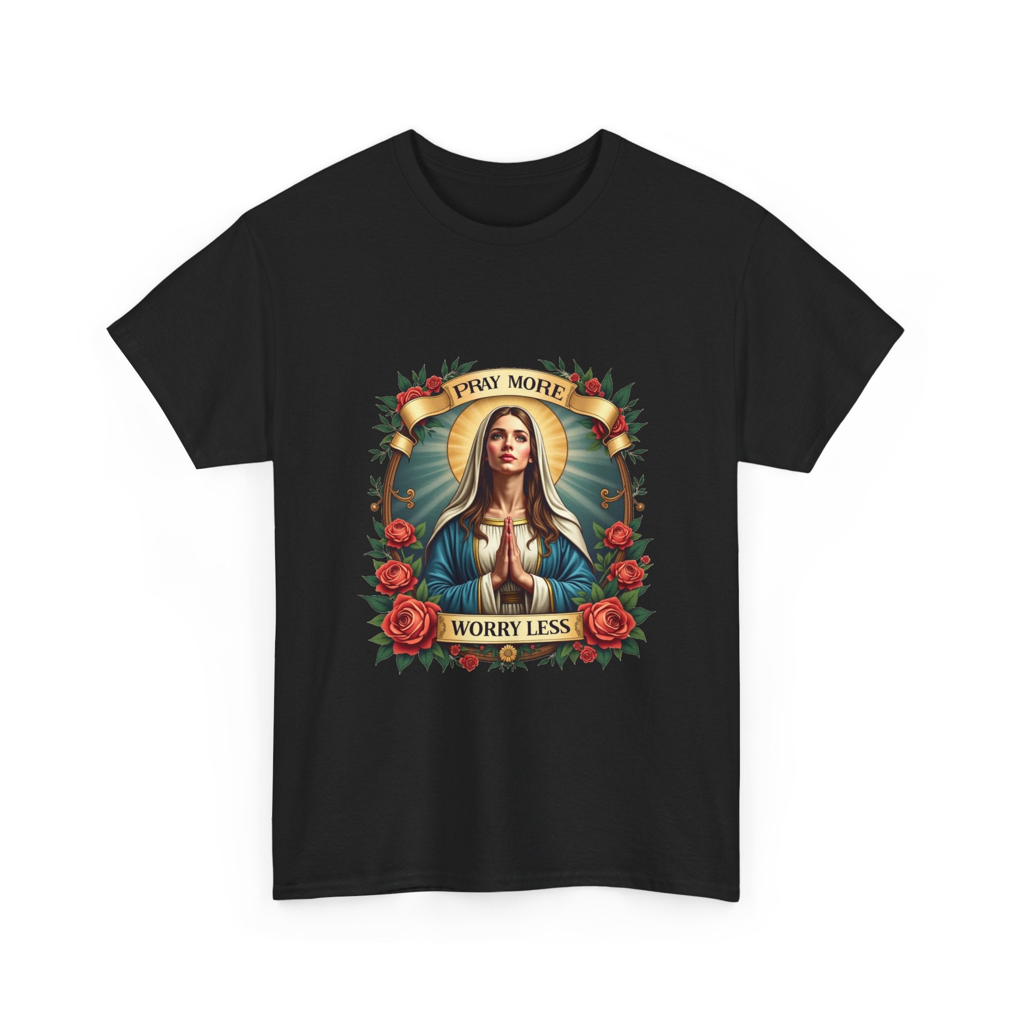 "Pray More Worry Less" Virgin Mary Graphic T-Shirt