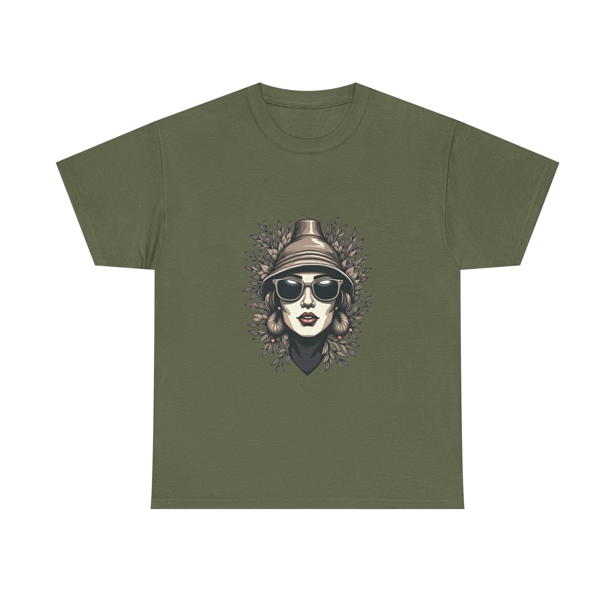Vintage Chic Portrait  Retro Woman with Sunglasses & Hat T-Shirt