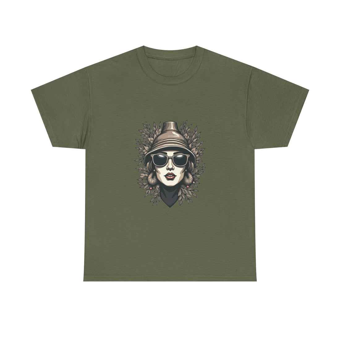 Vintage Chic Portrait  Retro Woman with Sunglasses & Hat T-Shirt
