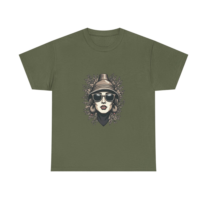 Vintage Chic Portrait  Retro Woman with Sunglasses & Hat T-Shirt