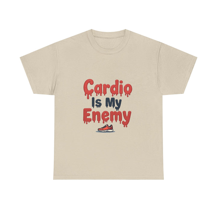 'Cardio Is My Enemy' Funny Gym Workout T-Shirt for Fitness Haters