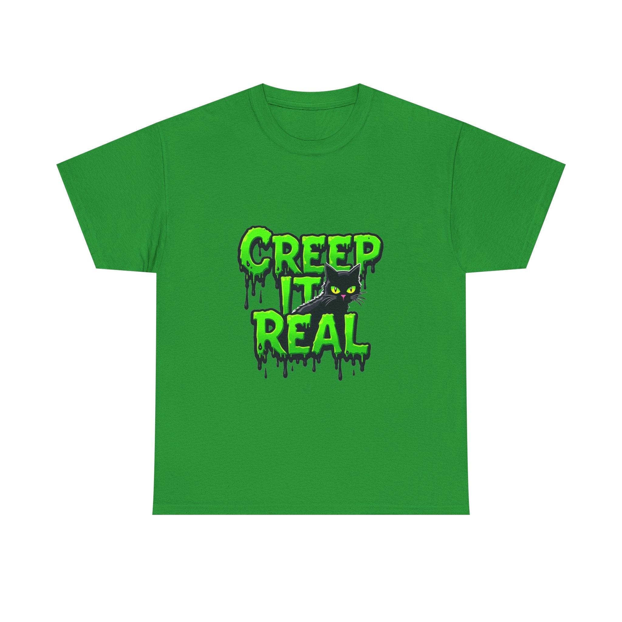 'Creep It Real' Neon Green Halloween Cat T-Shirt