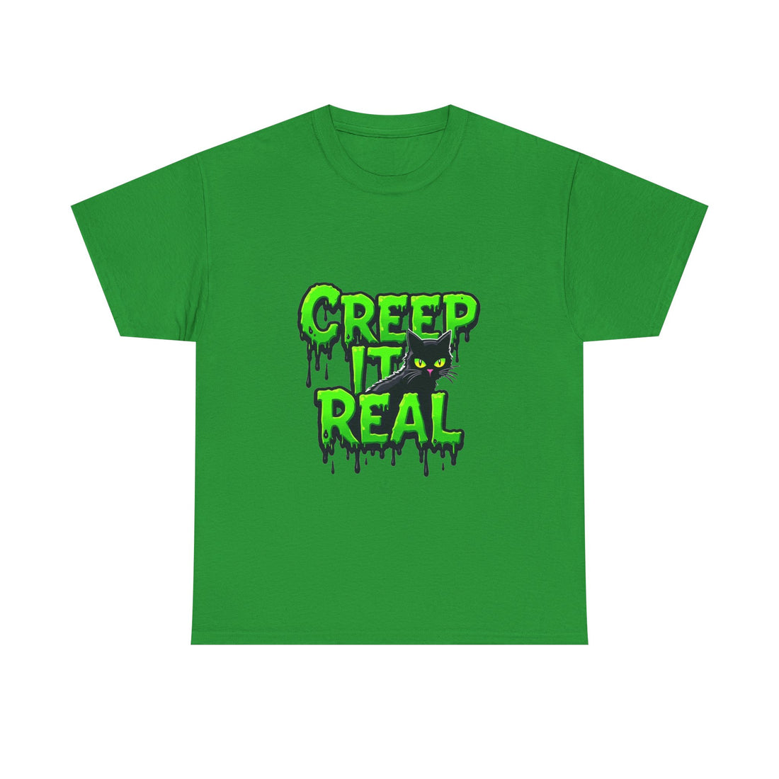 'Creep It Real' Neon Green Halloween Cat T-Shirt