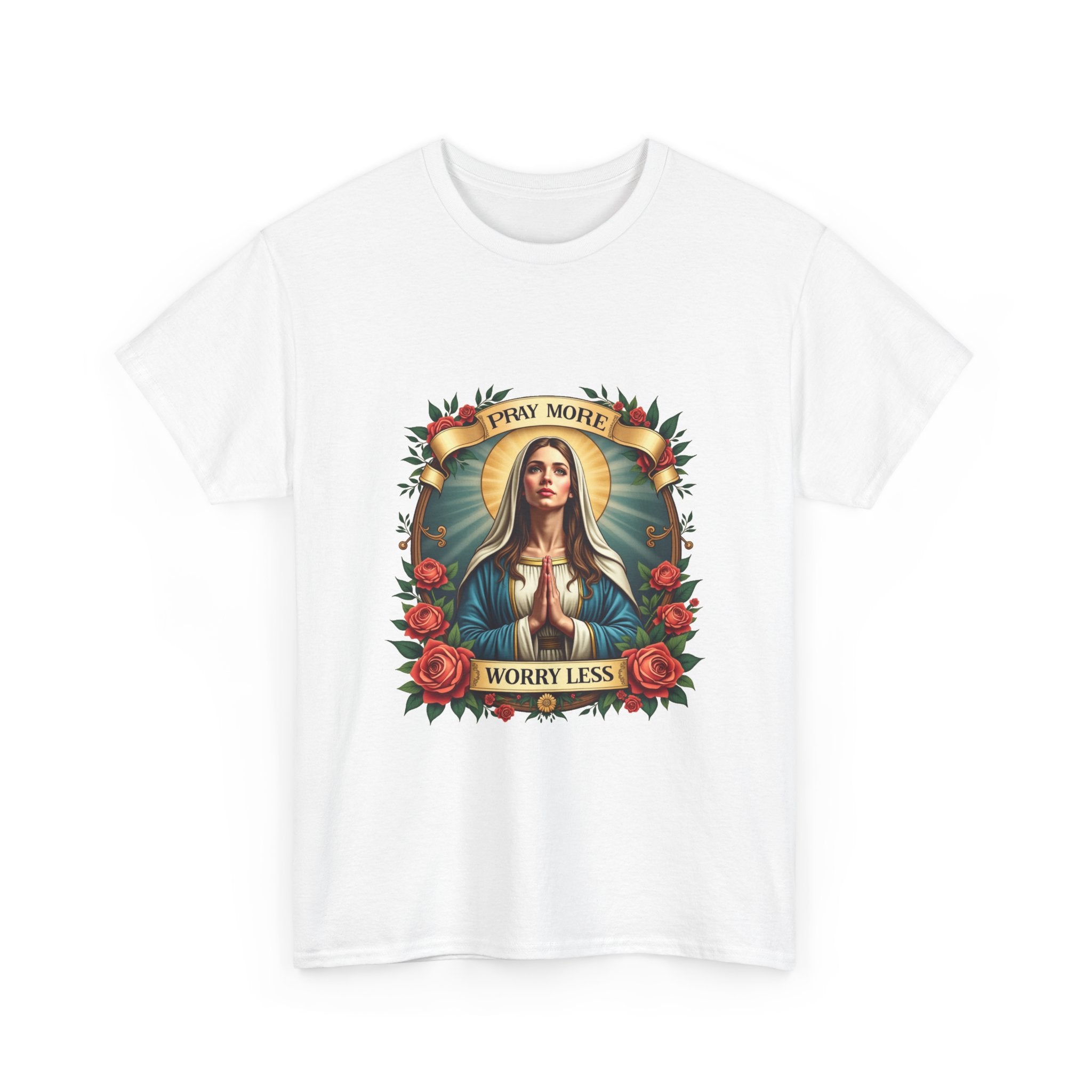 "Pray More Worry Less" Virgin Mary Graphic T-Shirt