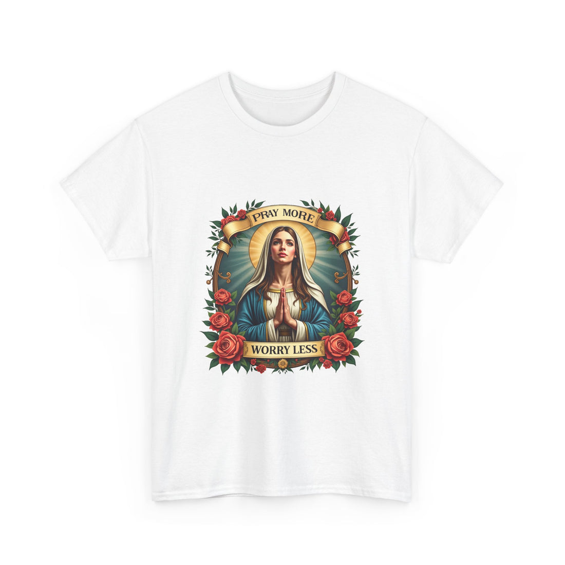 "Pray More Worry Less" Virgin Mary Graphic T-Shirt