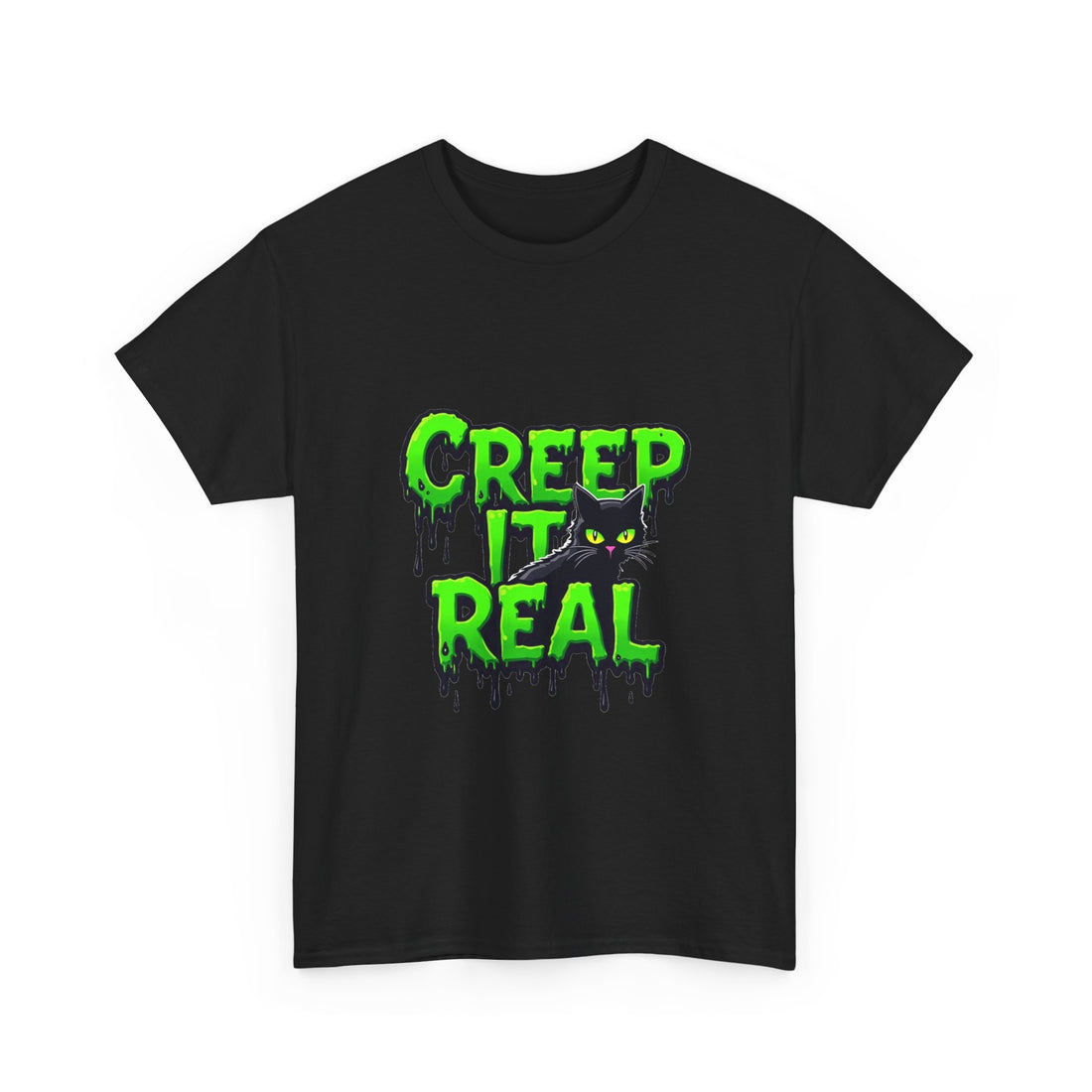 'Creep It Real' Neon Green Halloween Cat T-Shirt