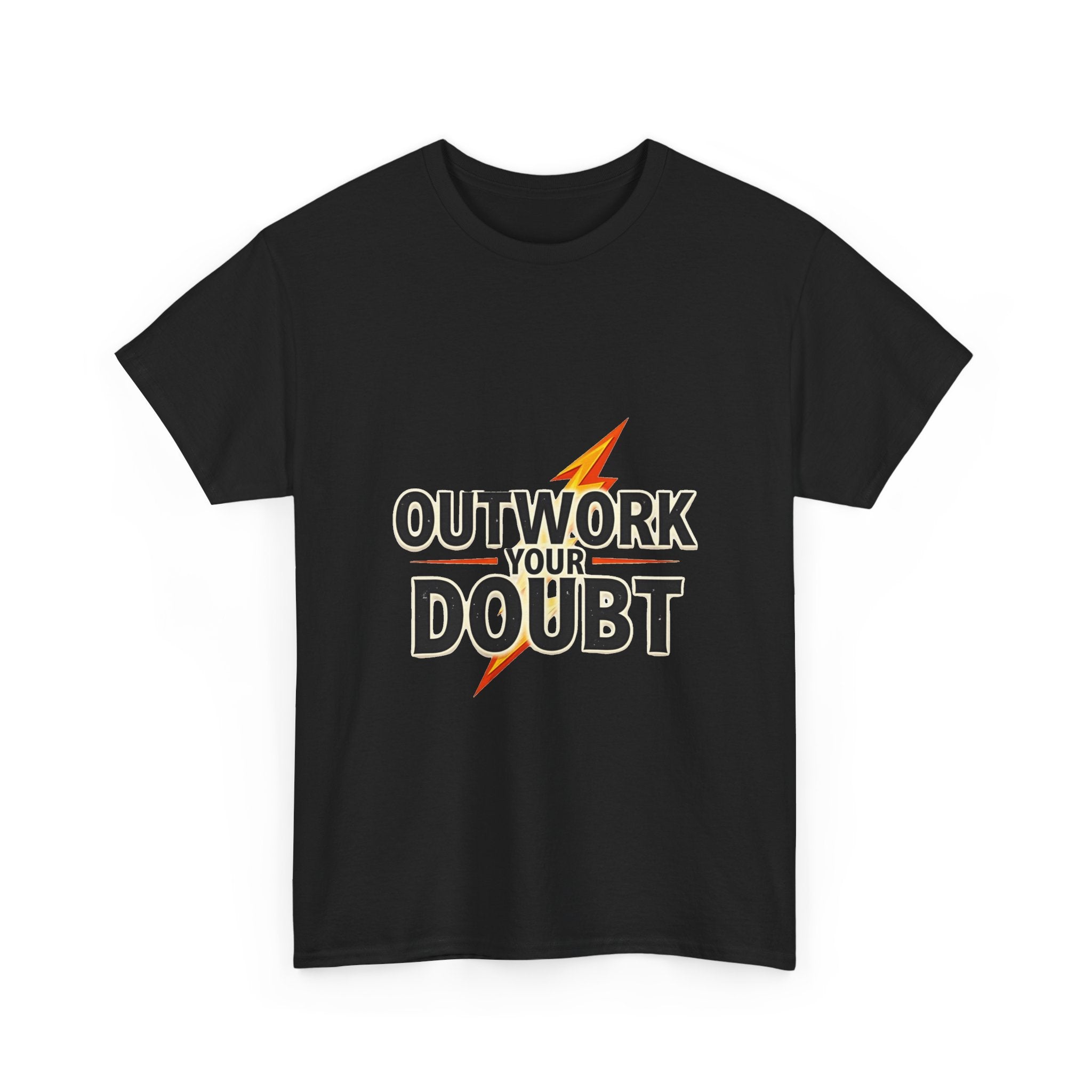 'Outwork Your Doubt' Motivational Lightning Graphic T-Shirt