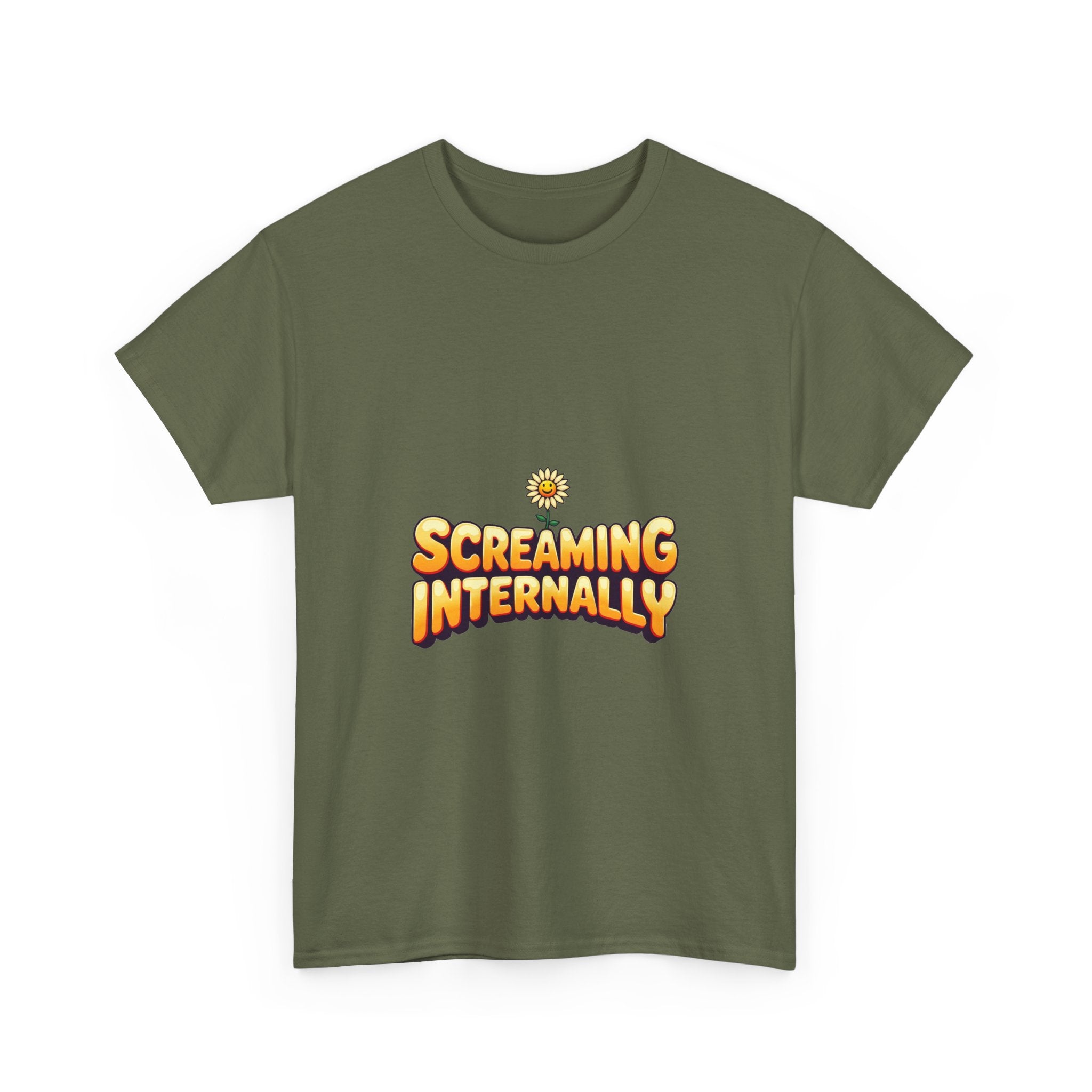 'Screaming Internally' Funny Retro Sun Graphic Cotton T‑Shirt