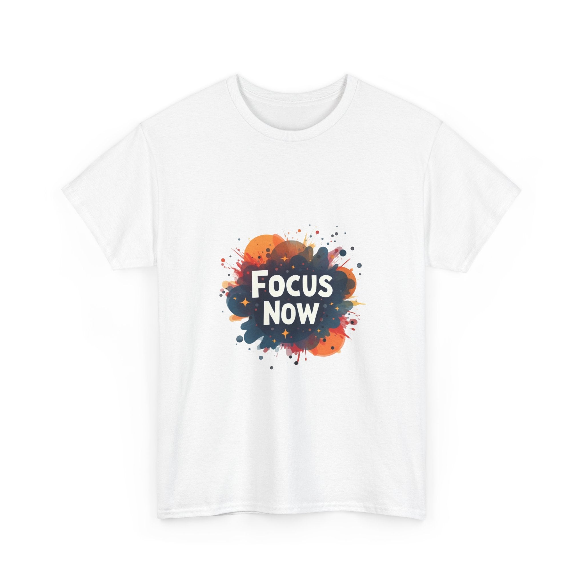 'Focus Now' Motivational Graphic T‑Shirt with Color Splash Design