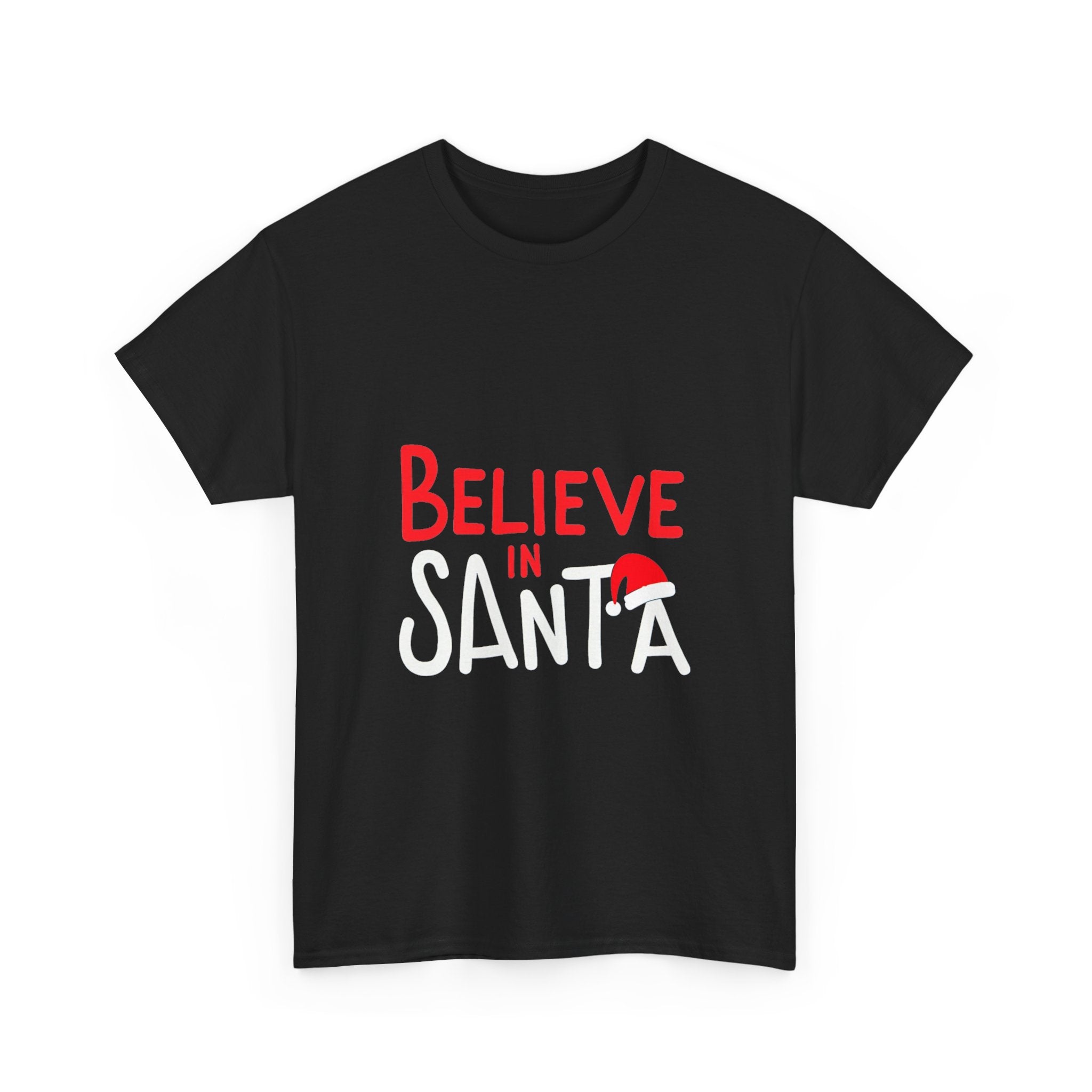 'Believe in Santa' Christmas Holiday T-Shirt with Santa Hat Graphic