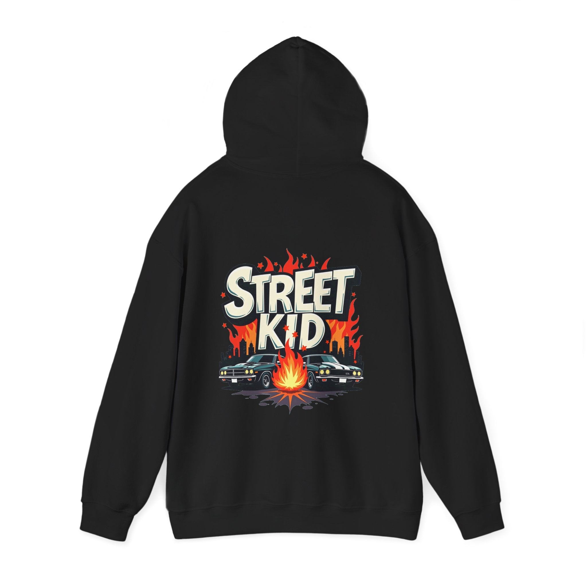 'Street Kid Hoodie' Retro Car & Flames Graphic Pullover