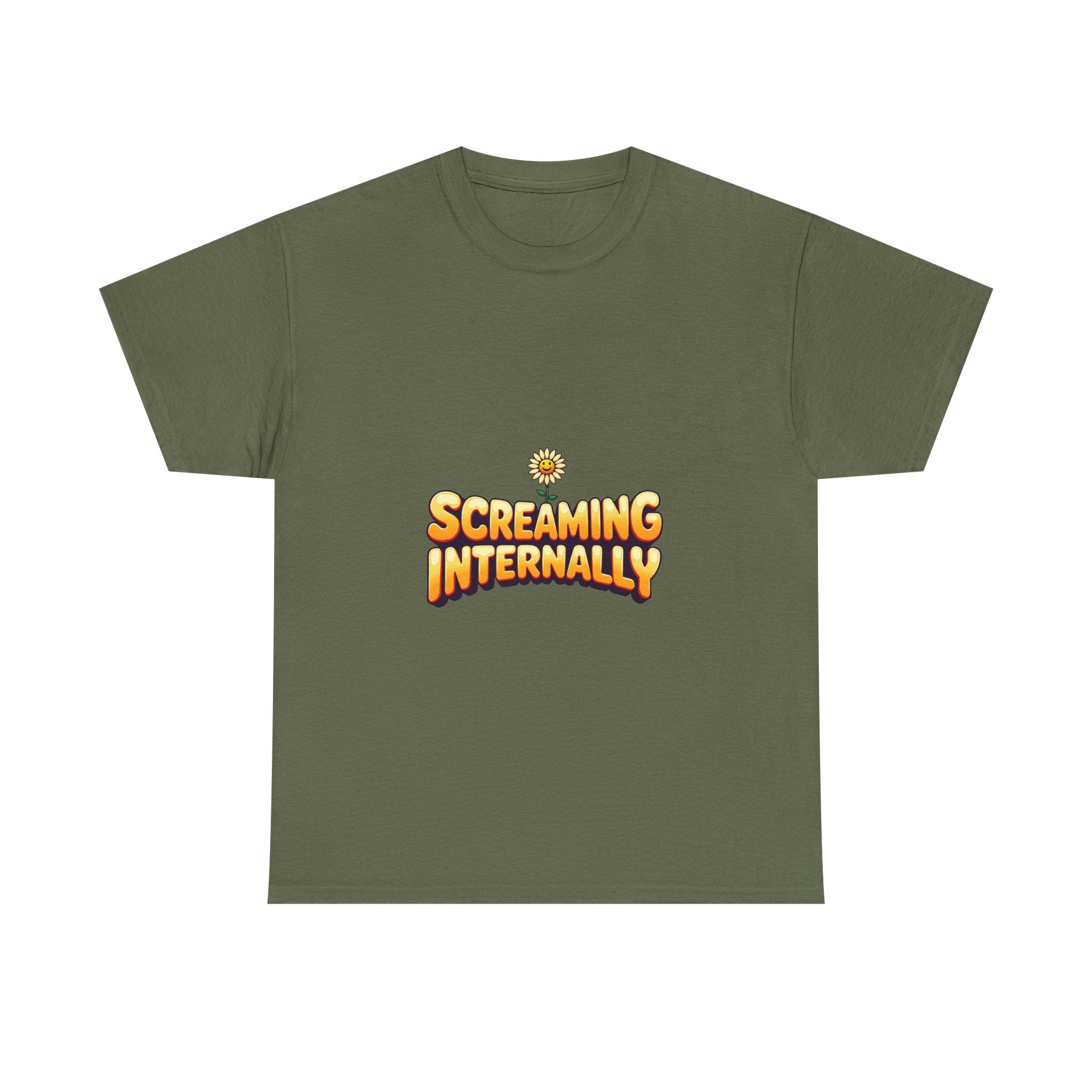 'Screaming Internally' Funny Retro Sun Graphic Cotton T‑Shirt