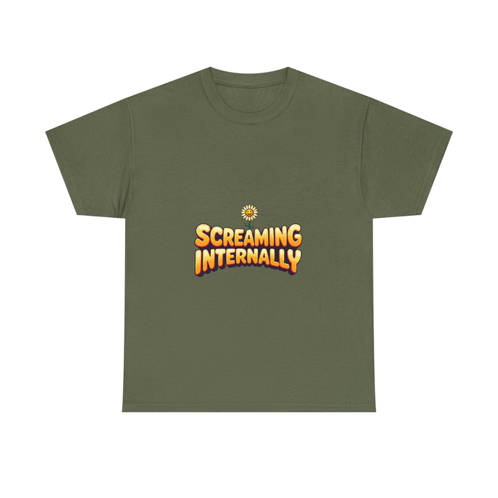 'Screaming Internally' Funny Retro Sun Graphic Cotton T‑Shirt
