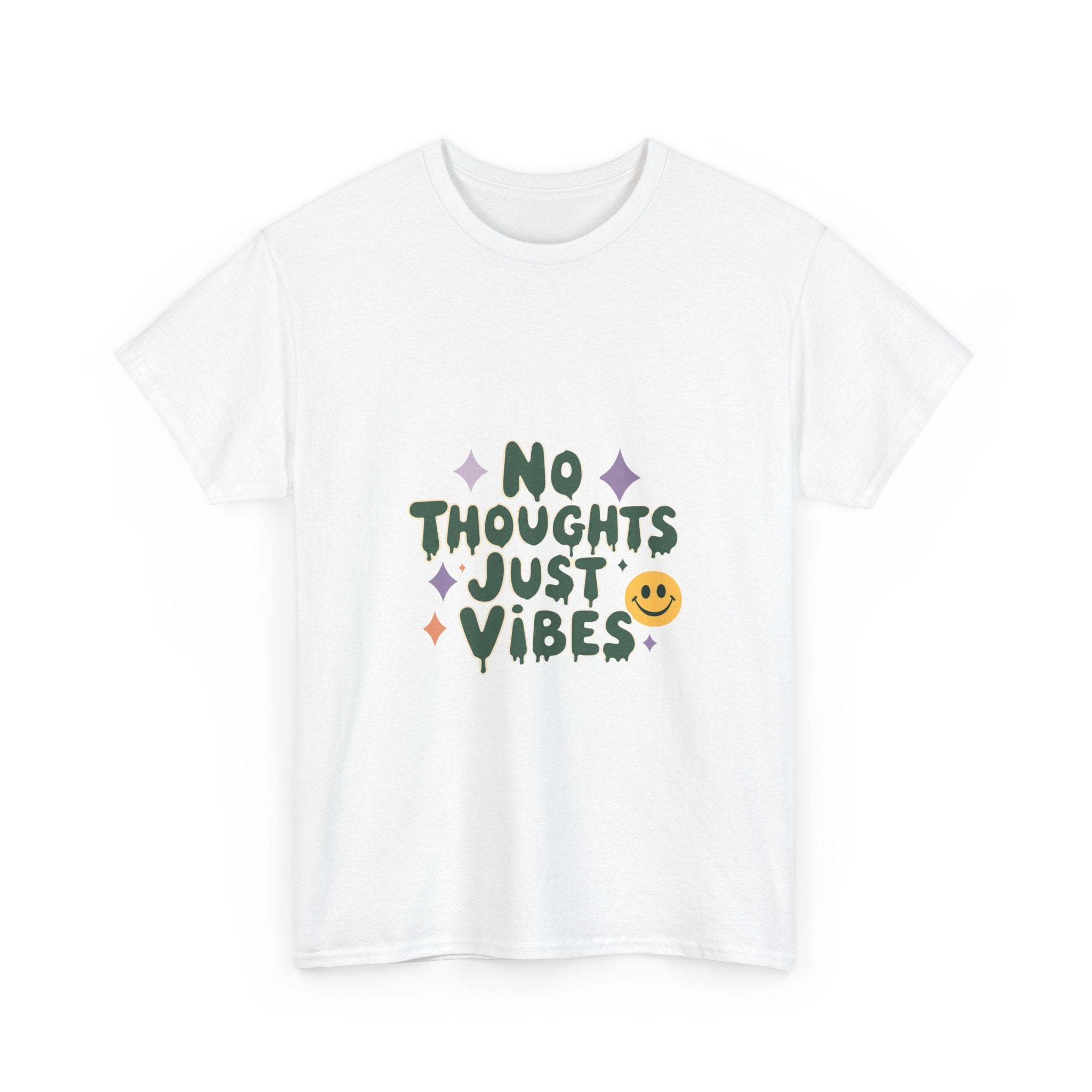 'No Thoughts Just Vibes' Relaxed Smiley Graphic T-Shirt