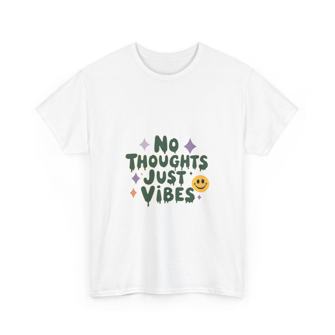 'No Thoughts Just Vibes' Relaxed Smiley Graphic T-Shirt