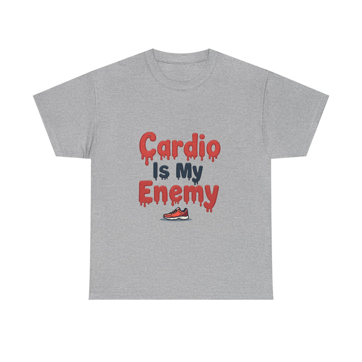 'Cardio Is My Enemy' Funny Gym Workout T-Shirt for Fitness Haters