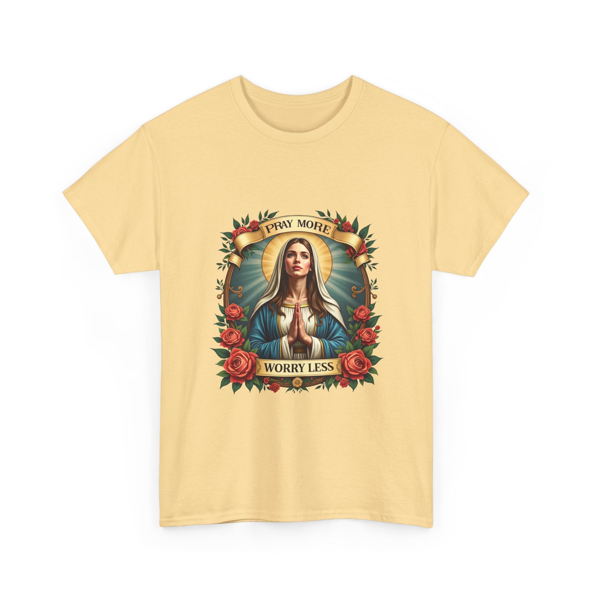 "Pray More Worry Less" Virgin Mary Graphic T-Shirt