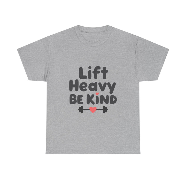 'Lift Heavy Be Kind' Weightlifting Gym T-Shirt with Heart Barbell