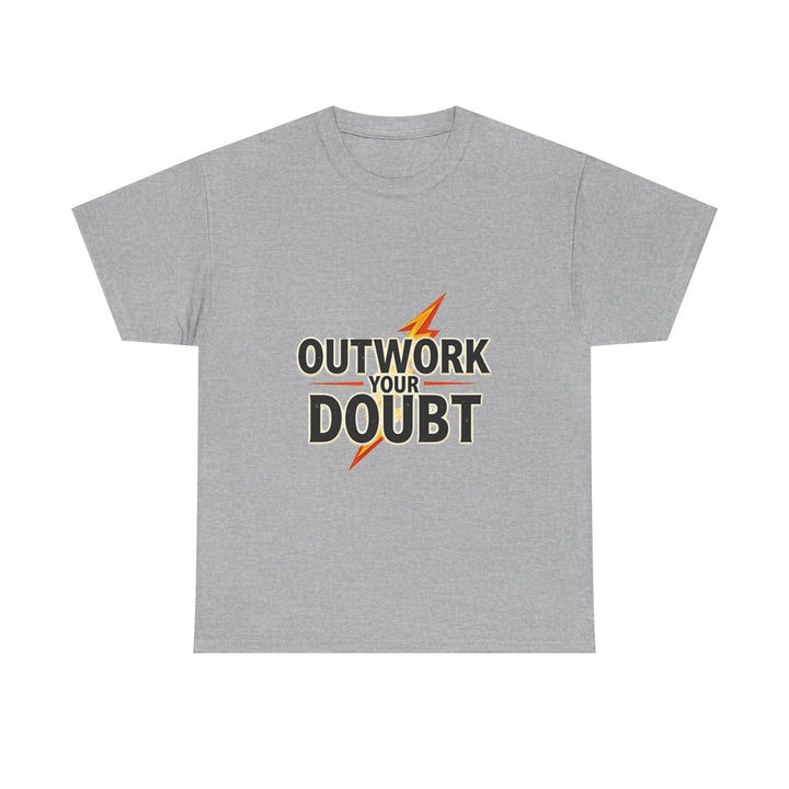 'Outwork Your Doubt' Motivational Lightning Graphic T-Shirt