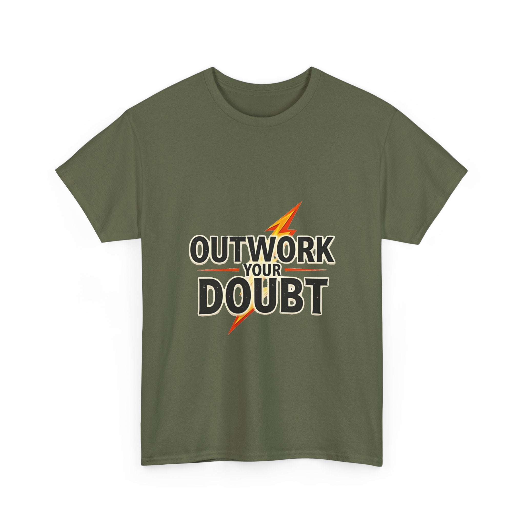 'Outwork Your Doubt' Motivational Lightning Graphic T-Shirt