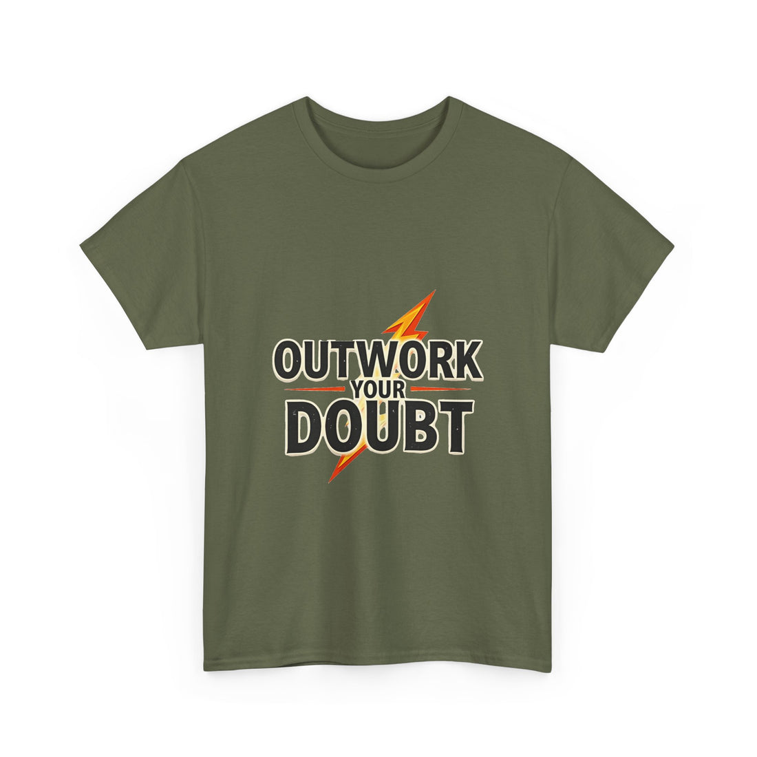 'Outwork Your Doubt' Motivational Lightning Graphic T-Shirt