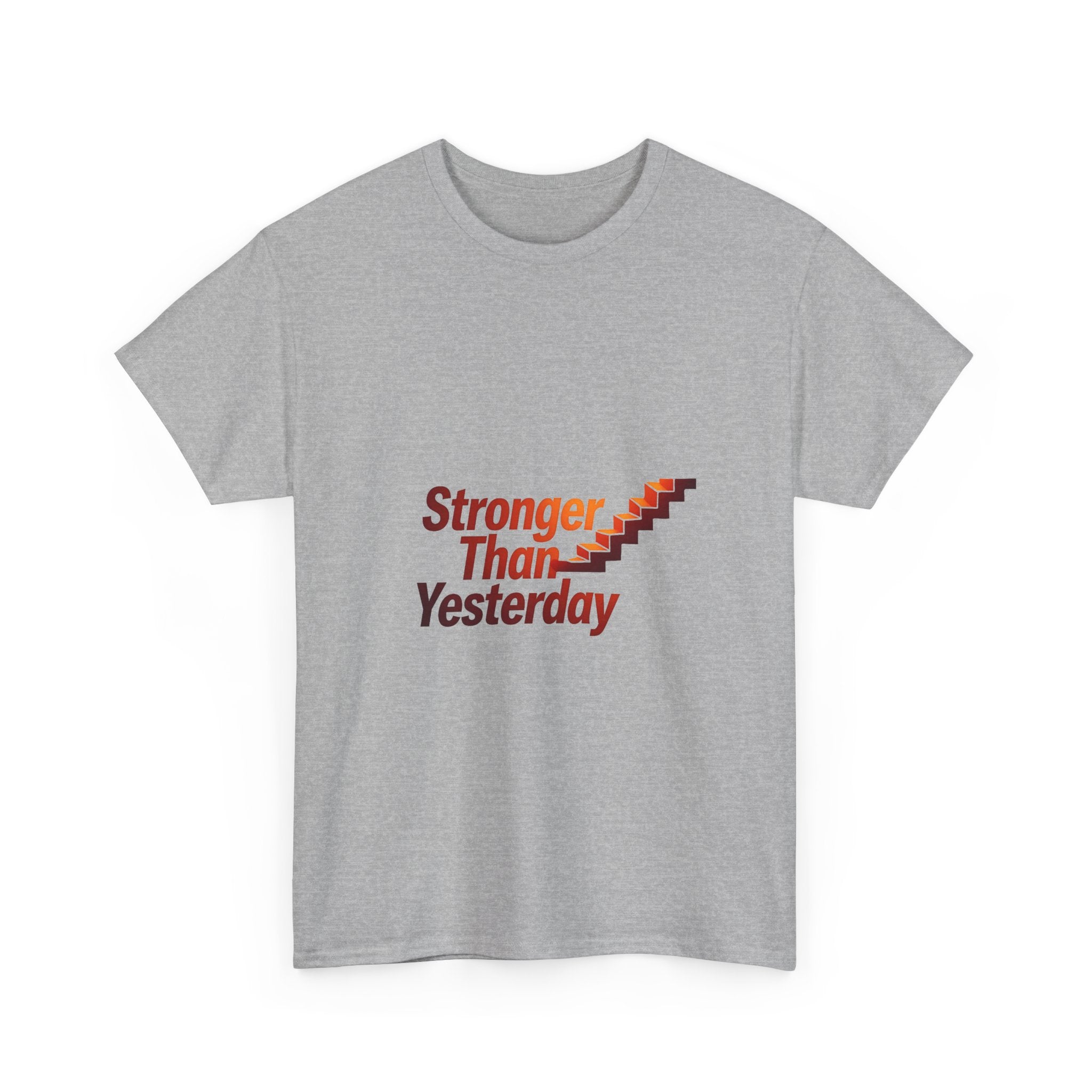 'Stronger Than Yesterday' Motivational Retro Staircase Fitness T‑Shirt