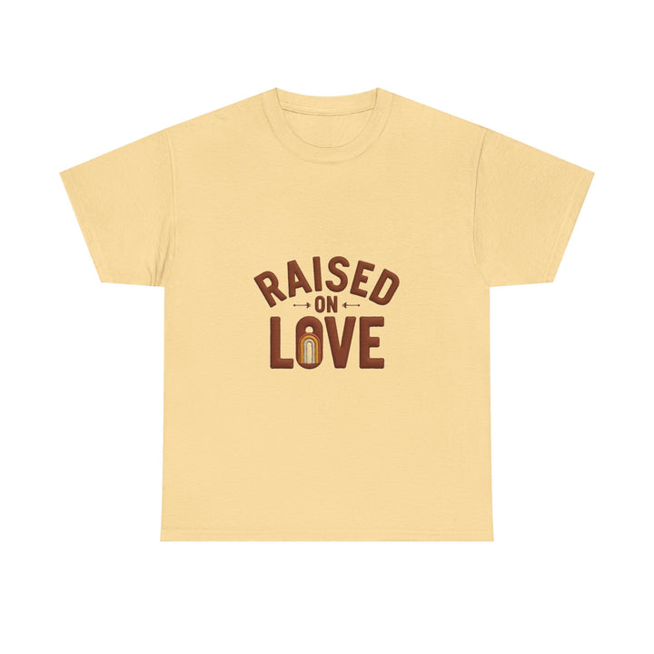 'Raised on Love' T-Shirt Vintage Heart Milk Bottle Graphic T-Shirt
