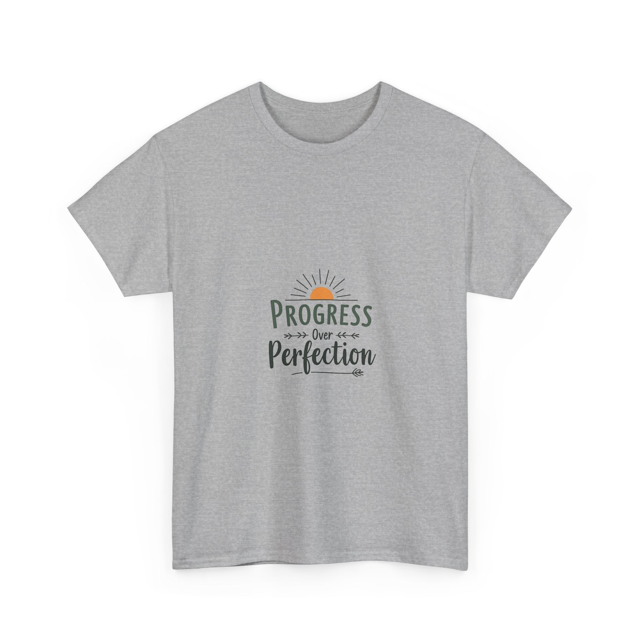 'Progress Over Perfection' Inspirational Sunrise Graphic T-shirt