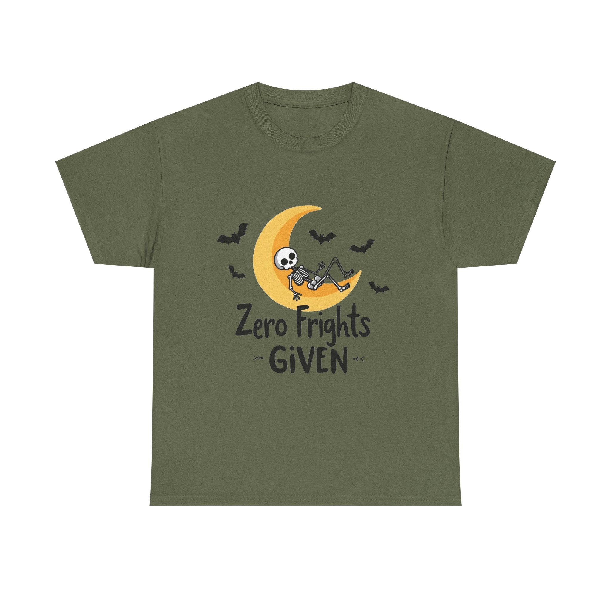 'Zero Frights Given' Cute Skeleton Moon Halloween T-shirt