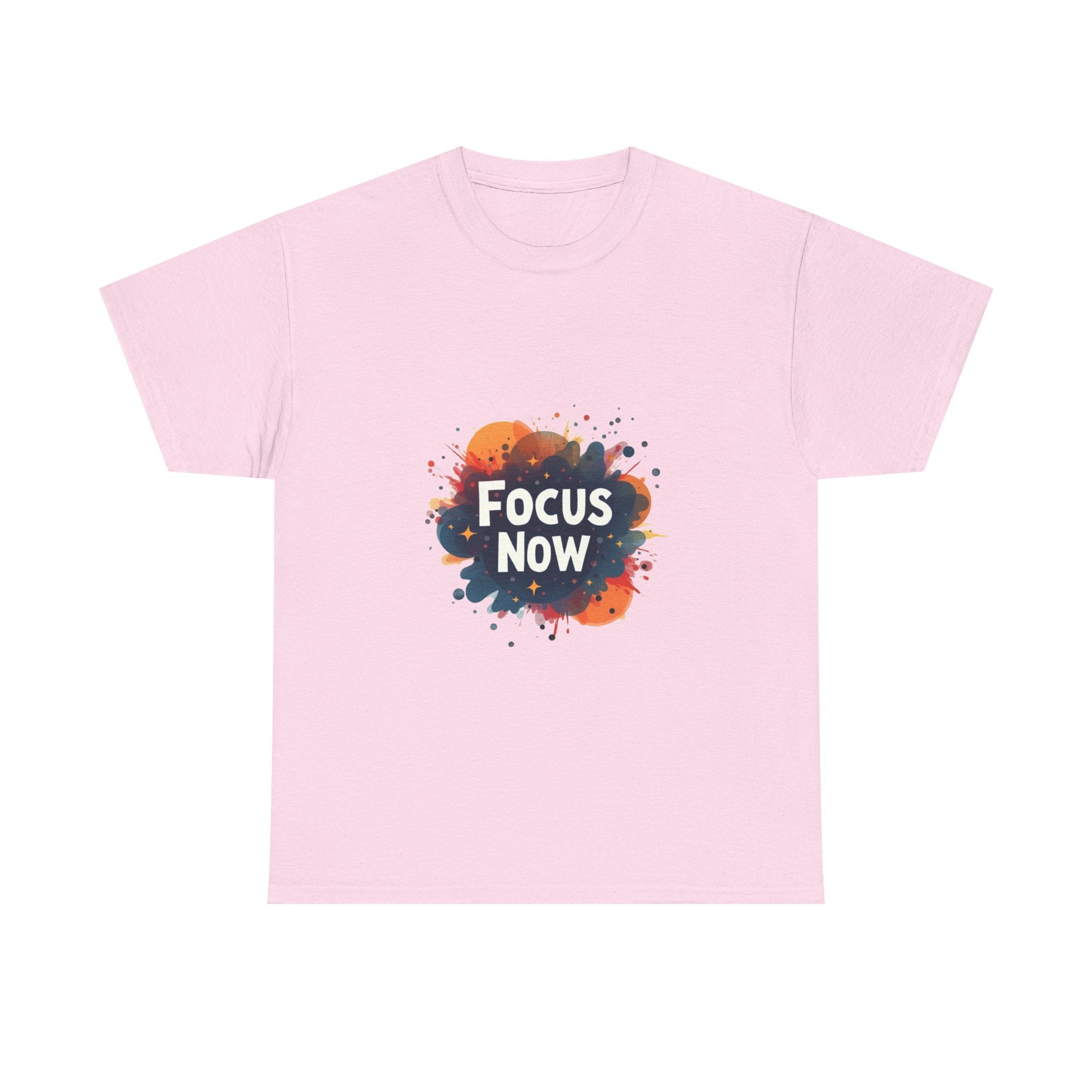 'Focus Now' Motivational Graphic T‑Shirt with Color Splash Design