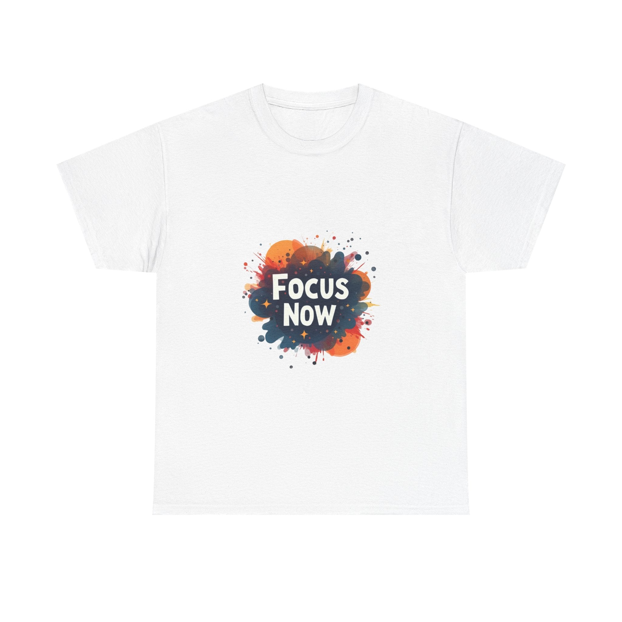 'Focus Now' Motivational Graphic T‑Shirt with Color Splash Design