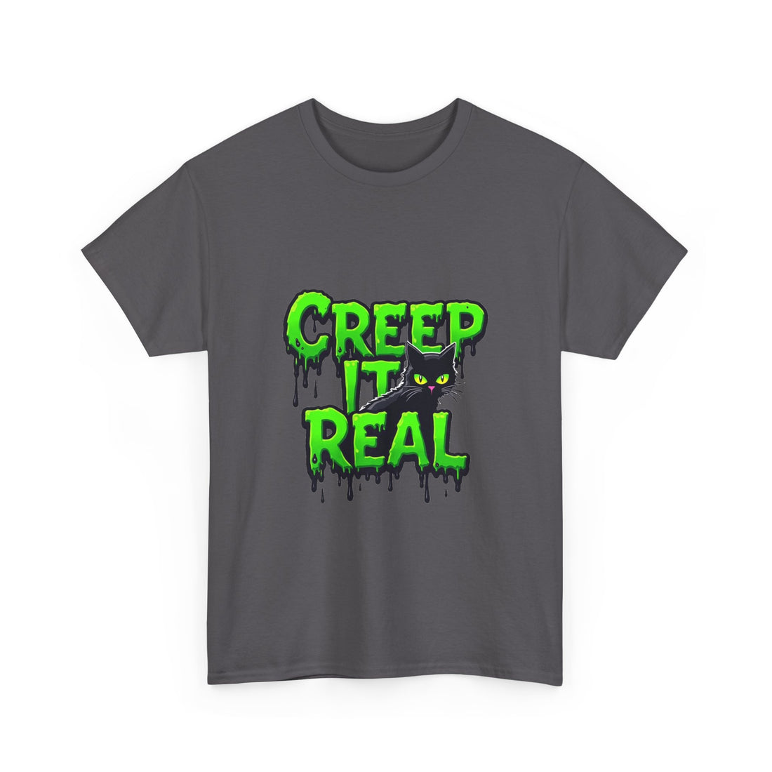 'Creep It Real' Neon Green Halloween Cat T-Shirt